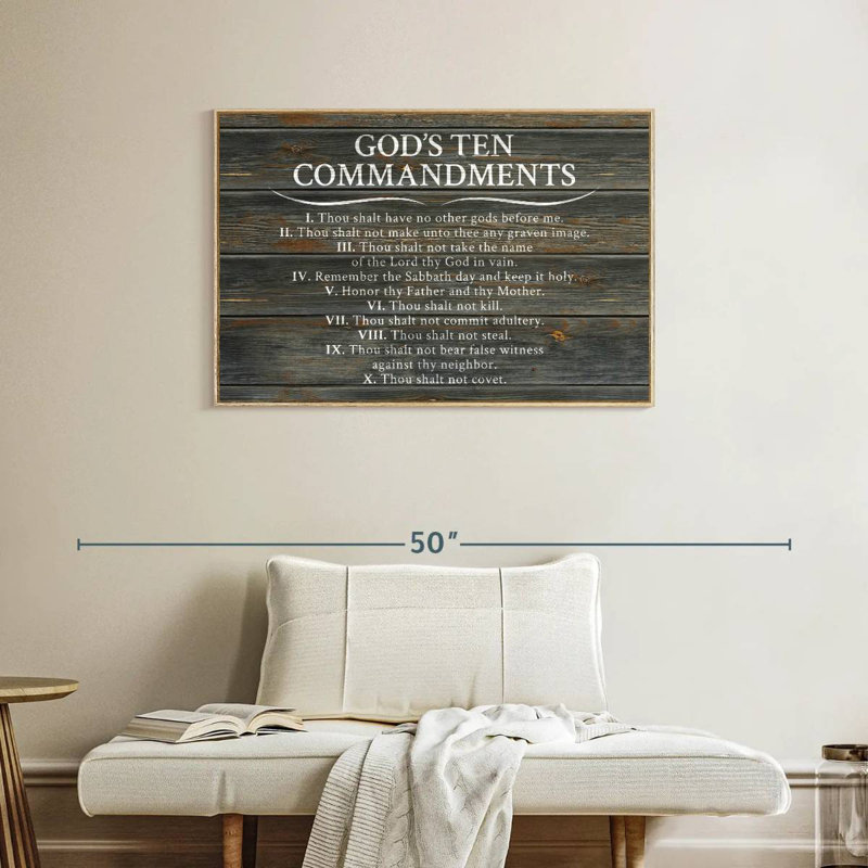 Ten Commandments, 37" X 25", Floating Frame Natural Wood