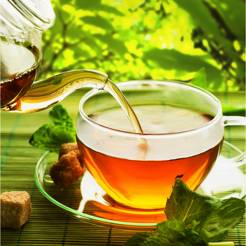 Tea Time Green and Orange Glass Wall Art