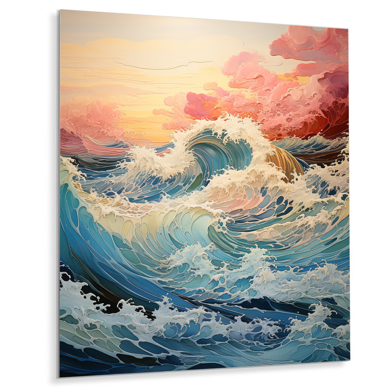 Décoration murale sarcelle Kinetic Waves II - Vagues côtières, H 32 po x l 16 po x P 1 po