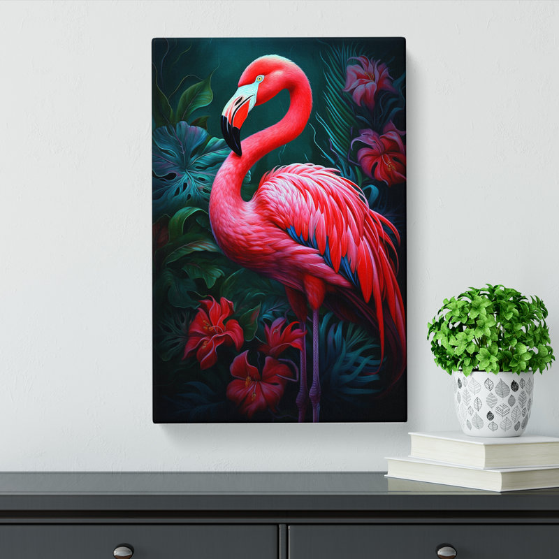 Flamingo Tachisme Art - Wrapped Canvas, 50cm H x 35cm W x 3cm D