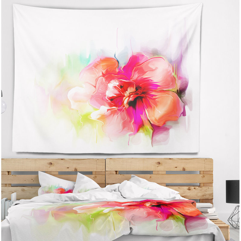 Magnifique tapisserie à aquarelle florale rouge, H 32 po x l 39 po