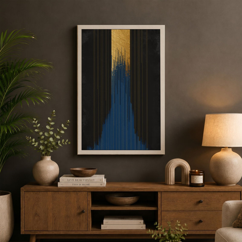 Golden Descent Abstract - Wrapped Canvas, 24x16 - 61.0 x 40.6 cm, Black Border