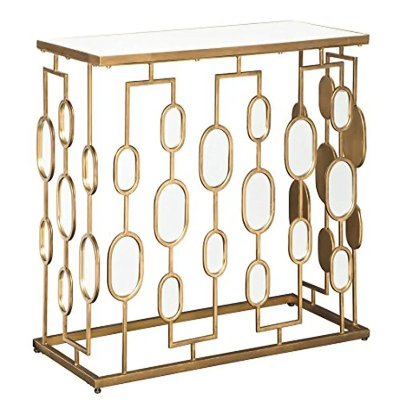 Elegant 36" Gold Metal & Mirrored Glass Console Table