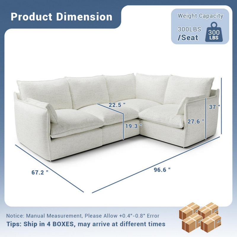 L shape closed water proof sofa, 4, Cream
