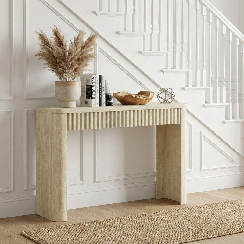 Console cannelée de 39 po de style moderne Mid-Century Abdel, Travertin, H 29,5 po x l 39,4 po x P 11,8 po