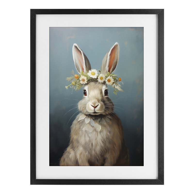 «Daisy Crowned Bunny», reproduction encadrée sous verre, conception de Heidi Kuntz, H 23 po x l 17 po, Cadre noir minuit