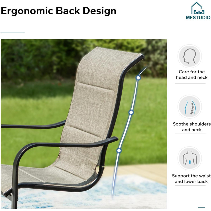 Ensemble de chaises de patio, ensemble de 2, chaises de patio rembourrées PVC-coated polyester C Spring, chaises d'extérieur à dossier haut pour terrasse, 300 lb