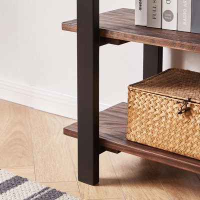 Rustic Solid Wood Console Table with 3-Tier Open Storage