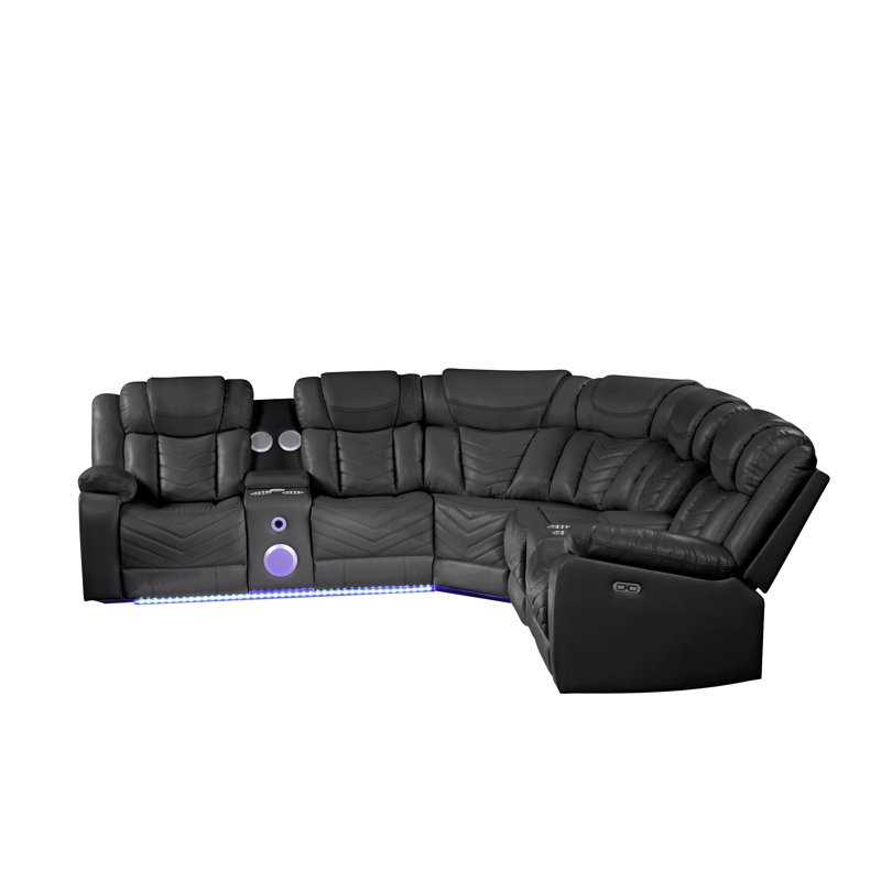 Briege 3 - Piece Upholstered Power Corner Sectional, Black Faux Leather