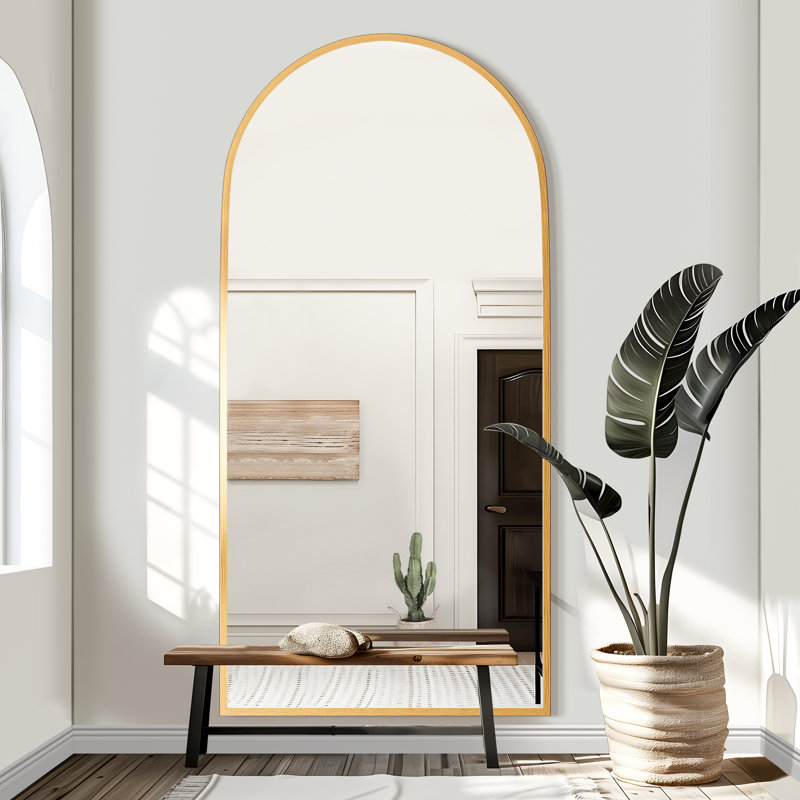 Grand miroir de plancher arqué pleine longueur, Or, 77 po x 34 po
