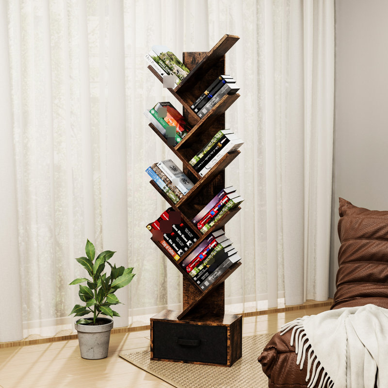 Bibliothèque à 9 niveaux avec tiroirs, construction solide pour la chambre à coucher