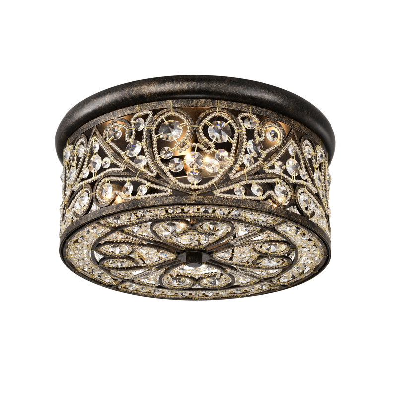 Antique Bronze 14-inch Flushmount Ceiling Lamp With Crystals