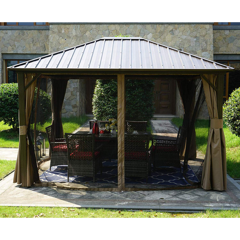 Rosana Brown Aluminum 12x10 Permanent Patio Gazebo