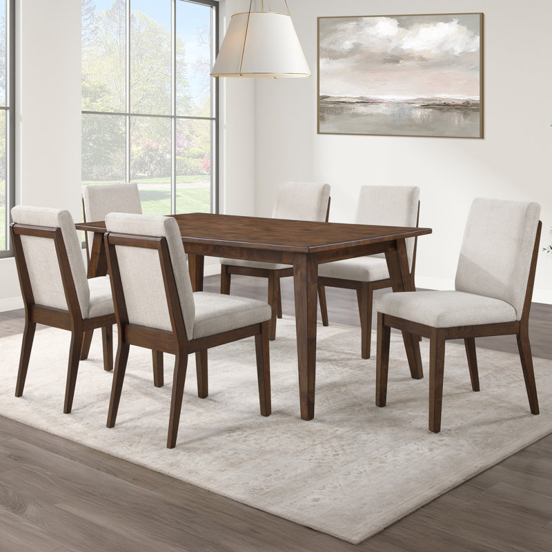 Ensemble de salle à manger en bois massif 72 po avec chaises rembourrées Tariel, 7 pièces : table, 6 chaises