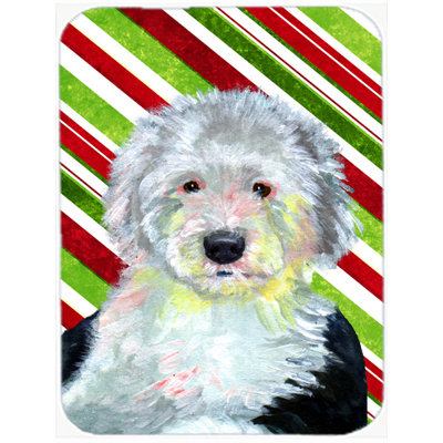 The Holiday Aisle® Old English Sheepdog Candy Cane Holiday Christmas Glass Cutting Board