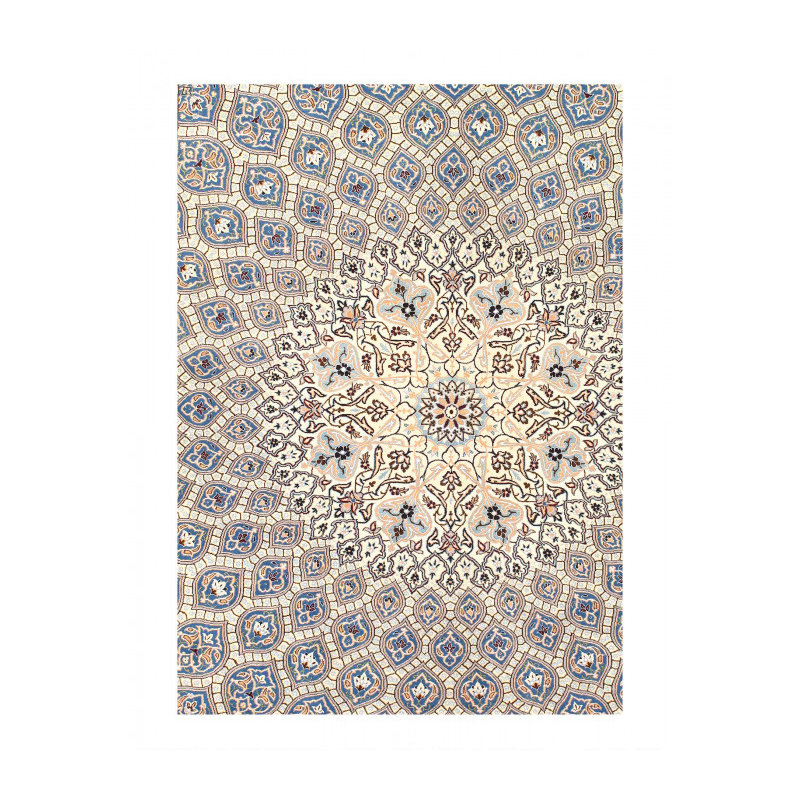 Light Blue Fine Hand knotted Persian silk & wool Nain 5'7'' X 8'5''