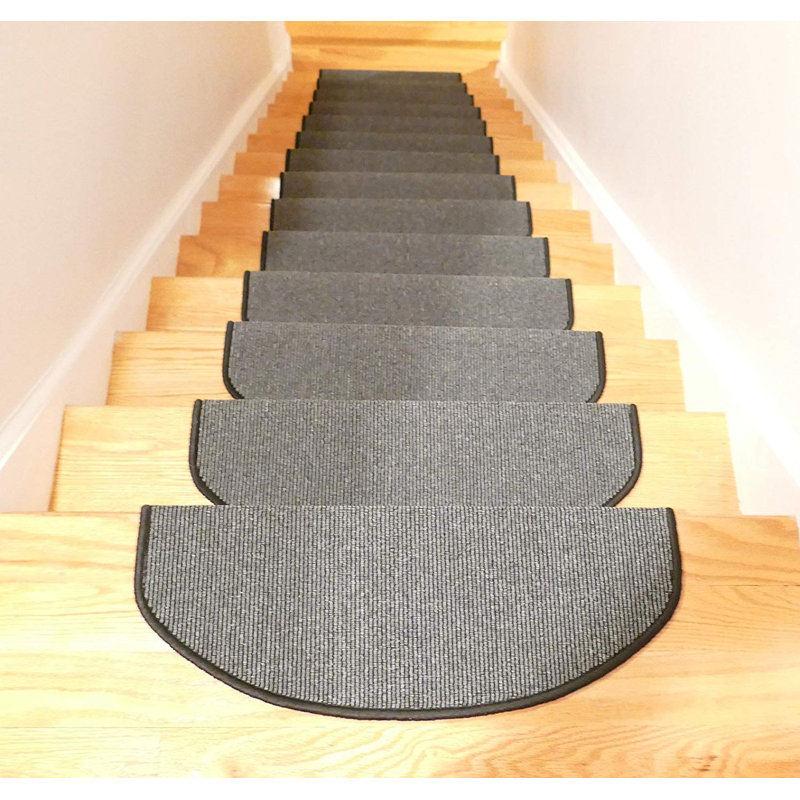 Non-Slip Stair Tread, Grey/Black, Semi-Circle 10" x 2'1"