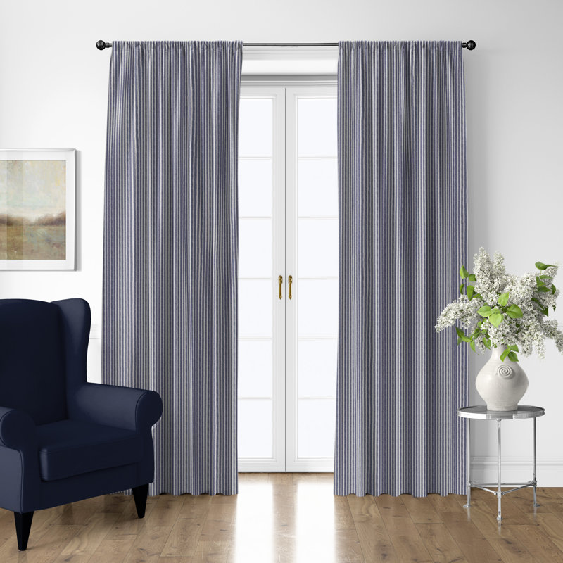 Ensemble de 2 panneaux de rideaux en coton à rayures avec passe-partout Indigo / Ivoire, L 50 po x L 96 po