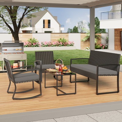 Wicker/Rattan 4 - Person Seating Group with Cushions by Ebern Designs