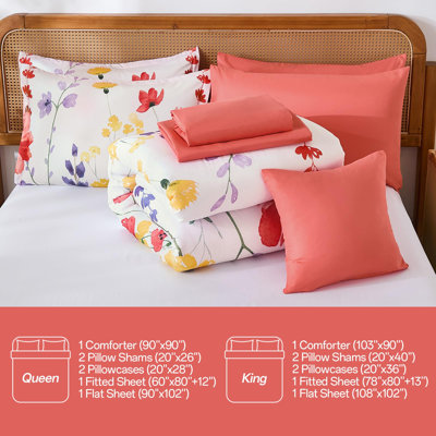 8-Piece Watercolor Floral Comforter Set with Sheets and Pillowcases All Season