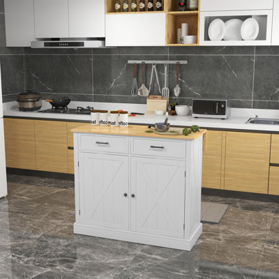 Kitchen Island With Drop Leaf Wood Breakfast Bar, Farmhouse Kitchen Cart With 2 Drawers, Adjustable Shelves -  Gracie Oaks, F6C7A797C68D45ECA6CDF1EE2EC8D541