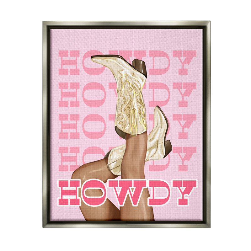 Bottes Howdy Cowgirl encadrées sur toile par Ziwei Li, Cadre flottant gris lustré, H 21 po x l 17 po x P 1,7 po