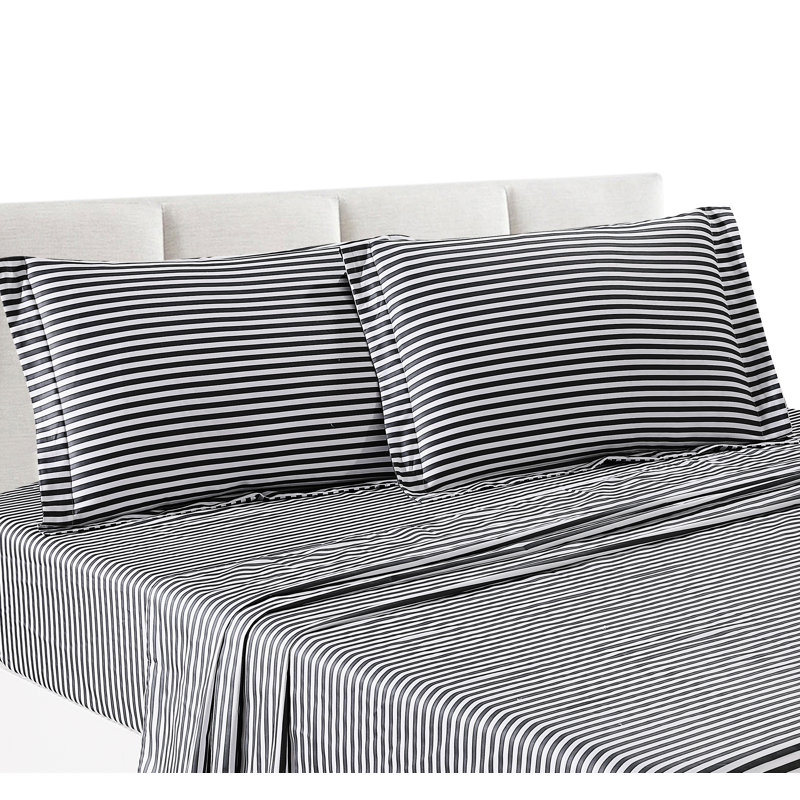 100% Cotton Twill Striped Sheet Set, Full XL Sheet Set + 1 Fitted Sheet + 2 Pillowcases