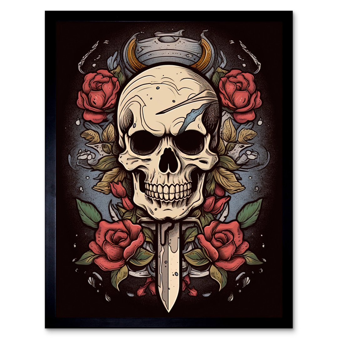 Mukundan Skull Dagger And Roses Tattoo Ink Body Art Rockabilly Americana - Single Picture Frame Print
