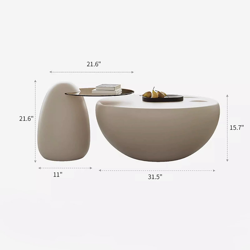 Nesting 42" Modern Round Creamy White Coffee Table, 2 pieces for Living Room