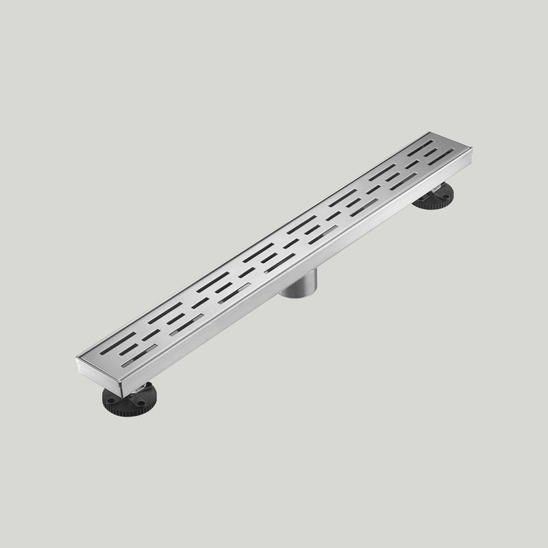 Drain de douche linéaire 24 "avec grille à motif de barres, Nickel brossé