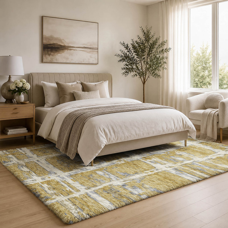 Shag Washable Striped Indoor Rug, Gold, 9' x 12'