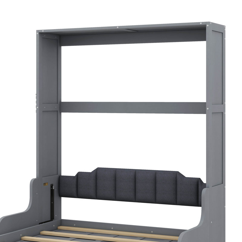 Grand lit escamotable mural avec coussin, structure de lit pliable en bois transformable en canapé, Gris