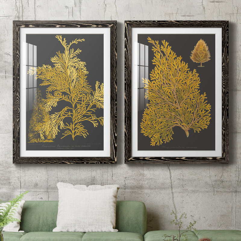 «Trees and Leaves I», ensemble de 2 reproductions d'art, H 43,5 po x l 31,5 po x P 1 po, Papier encadré noir, Blanc