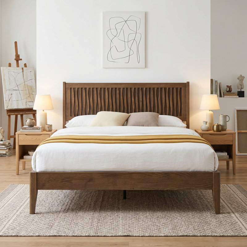 Queen Size Bed Frame with Headboard & Footboard Solid Wood Platform Bed, Metal Legs, 12 Sturdy Slatted Structure, No Box Spring Needed, Anti-Noise & Slip-Free, Easy Assembly, Barnwood Finish