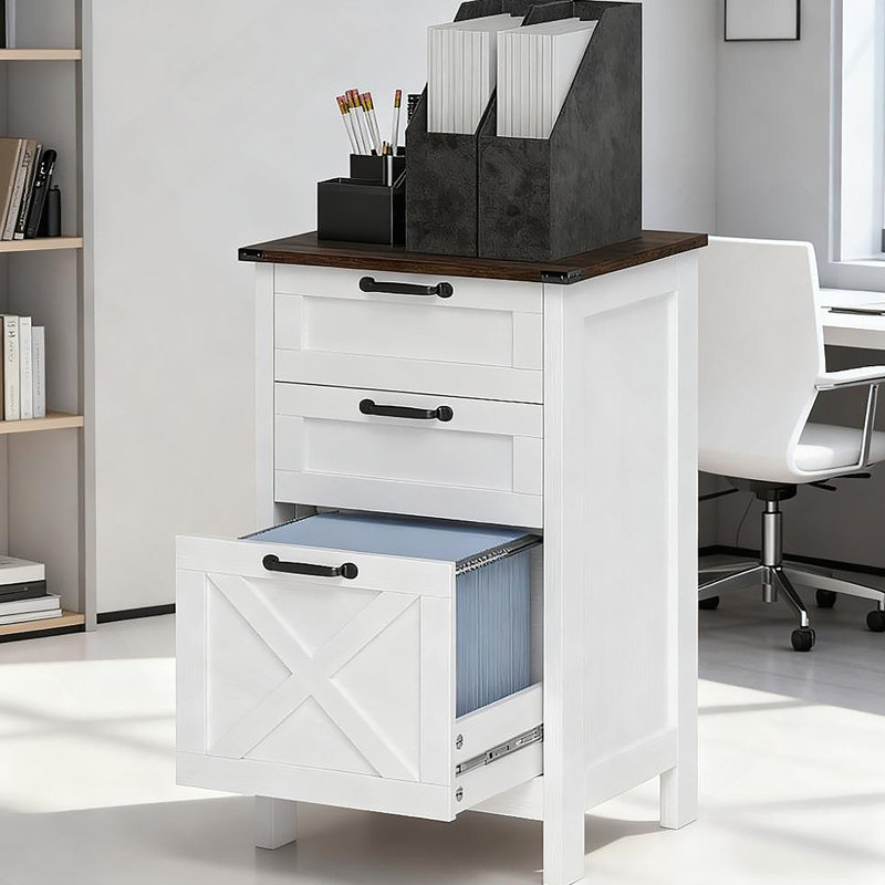 Modern Style File Cabinet with 3 Drawers,Office Storage Cabinet for A4,For Home and Office, Brown/Distressed White