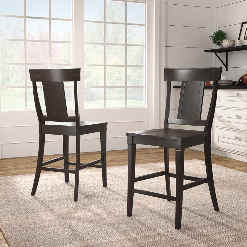 Fortville Solid Wood Counter/Bar Stool, Antique Black, Counter Stool (24.21" Seat Height)