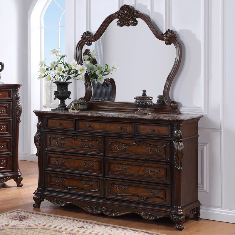 Commode 9 tiroirs avec miroir Micala, Brun