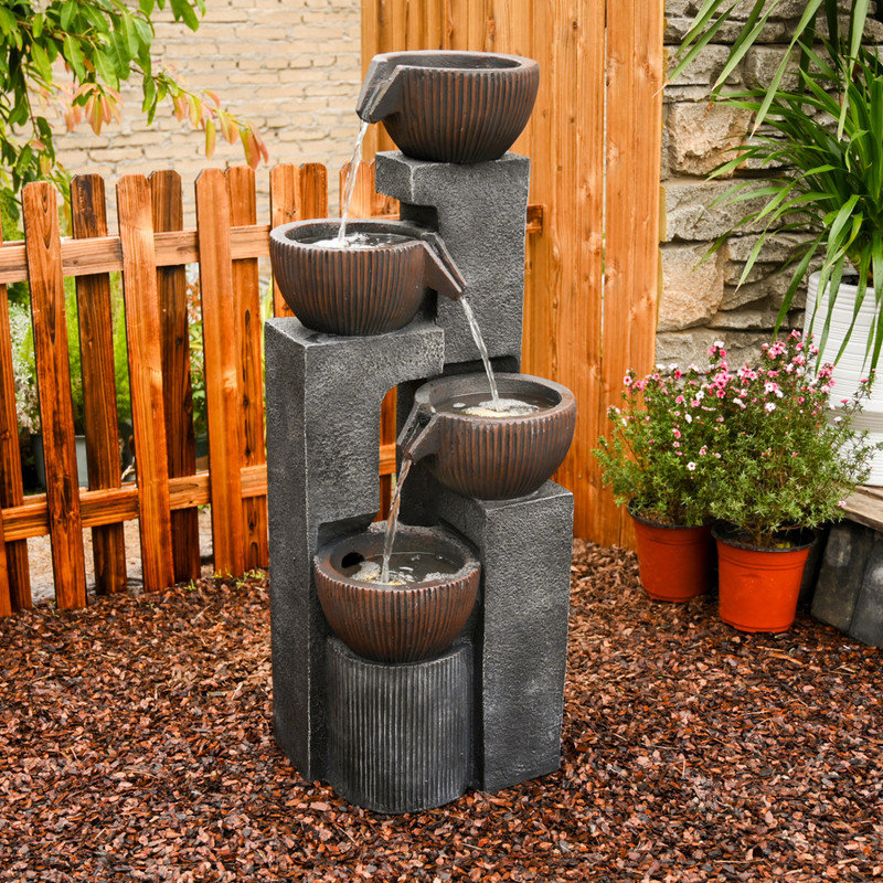 String Water Feature Fall Millwood Pines 4 Tiered Cascading Outdoor Water Fountain with LED ...
