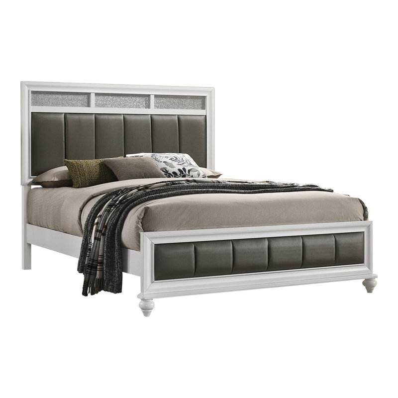 Lit tapissier standard Berky, Blanc / gris, Très grand