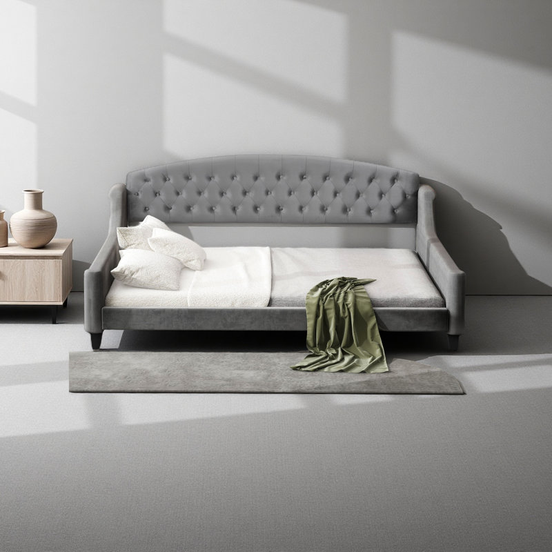 Modern Luxury Tufted Button Daybed, Full, Gray