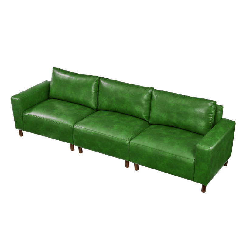 112'' Wide Faux Leather Square Arm Sofa, Green