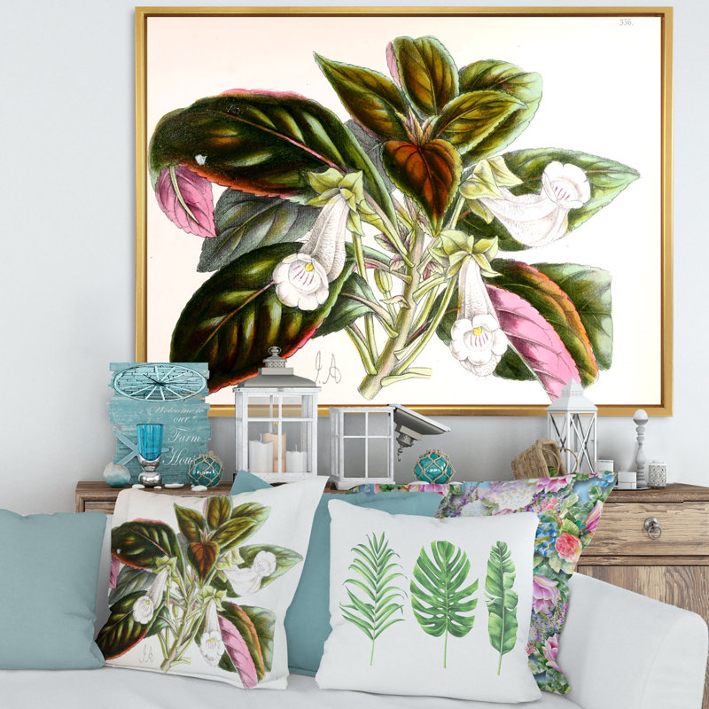 «Vintage Blossoming Flower V», peinture sur toile, H 30 po x l 40 po x 1,5 po, Cadre flottant doré