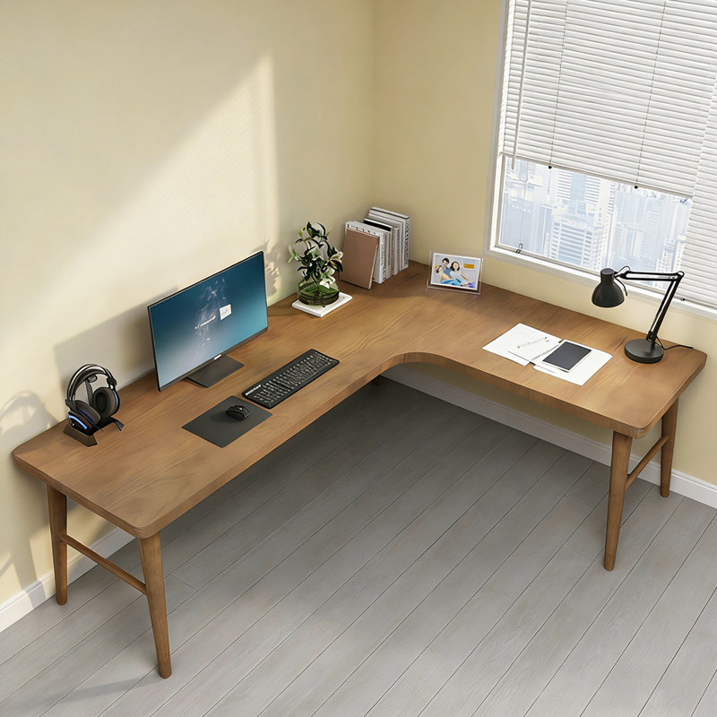 Bureau brun en bois massif en forme de L, Oui, H 29,53 po x l 70,87 po x P 47,24 po