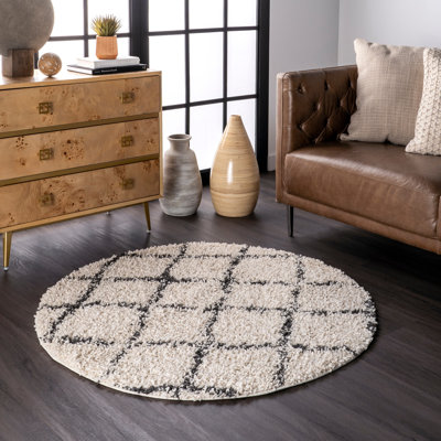 Mansel Trellis Area Rug for Living Room Bedroom Dining Room, Off White/Charcoal