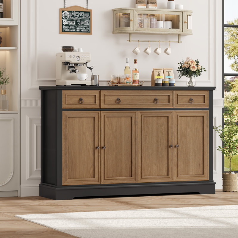 Shondolyn 54'' Sideboard Buffet with Drawers, Credenza Storage Cabinets (Adjustable Shelf), Black/Brown
