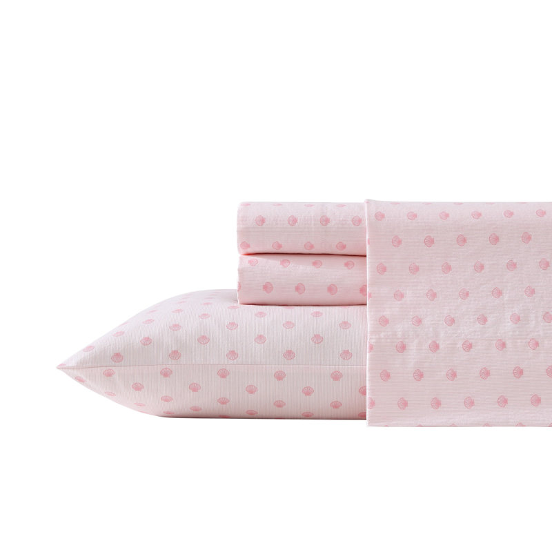 Percale Novelty 200 Thread Count Printed Cotton Sheet Set, Twin Sheet Set with 1 Standard Pillowcase,  Pink Scallop Dollop