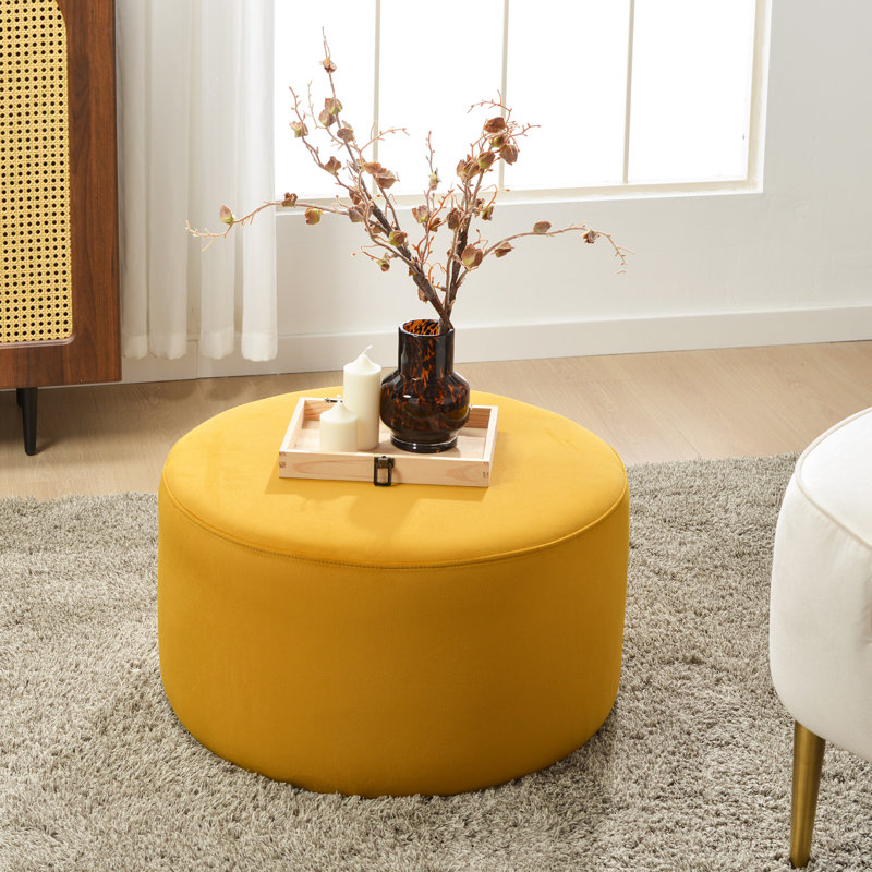 Brichelle 24'' Wide Modern Round Upholstered Ottoman, Yellow Velvet