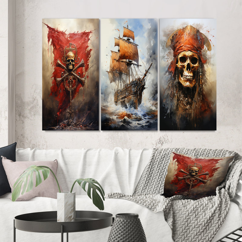 Drapeau pirate «Jolly Rogers Legacy», ensemble de 3 pièces d'art pirate, Toile tendue, H 32 po x l 48 po