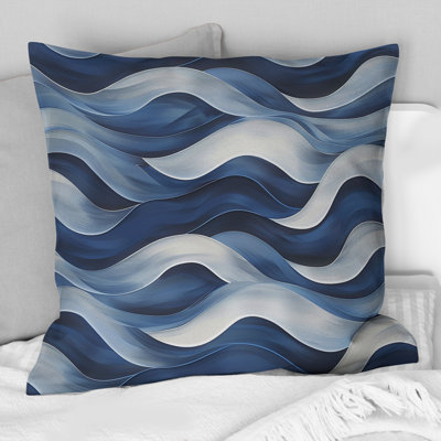 White Blue Modern Waves V - Modern Throw Pillow