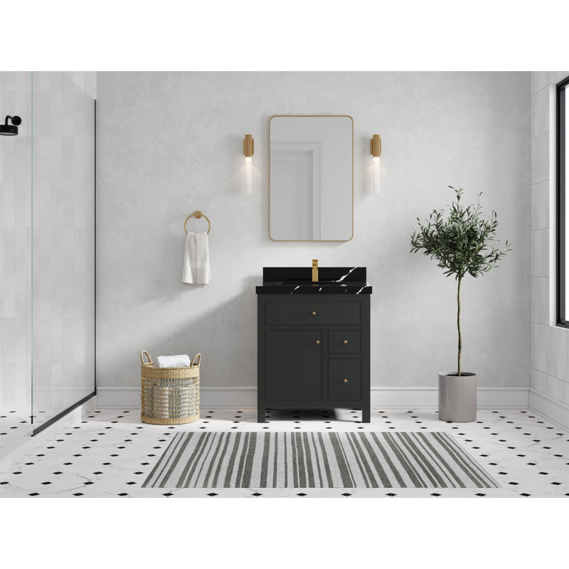 Sonoma 30 In. W X 22 In. D Single Sink Bathroom Vanity In Blacktop With 2 In. Gold Quartz, Calacatta Black